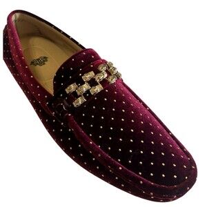 Royal Shoes Burgundy Velvet Gold Beads Buckle Loafers Moccasins  Men’s Size 9